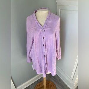 Floralmia Women’s Medium Bright Lavender Button-Up Top, Coverup